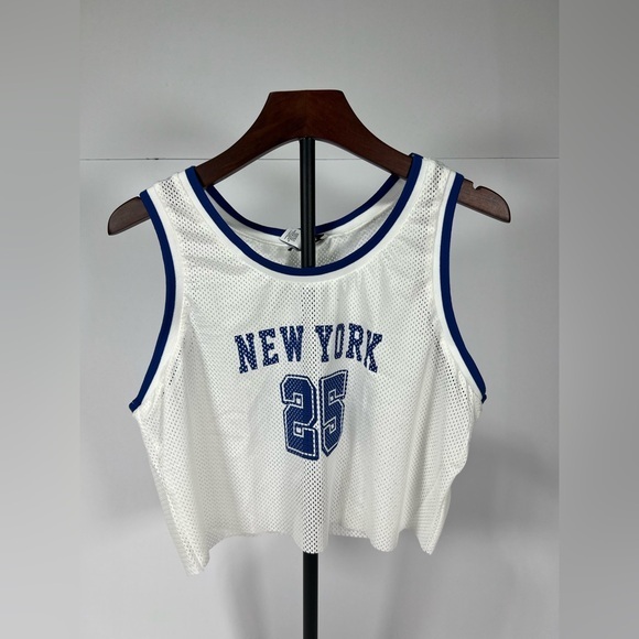 RSQ White and Blue Sleeveless Crop Jersey - Picture 1 of 5